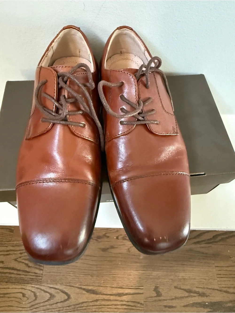 Florsheim big kid dress shoes  Cognac Brown Leather Derby Shoes